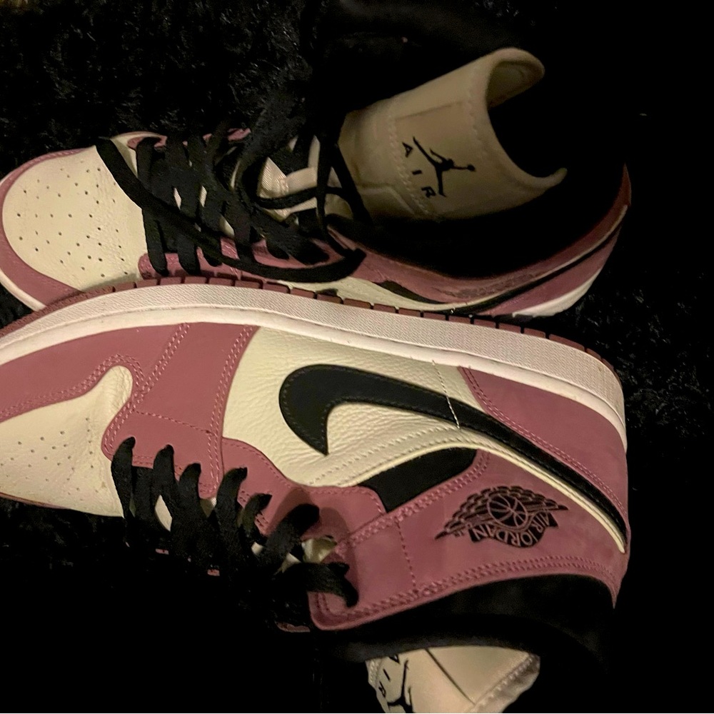Jordan Pink and Black Athletic Shoes with Iconic Design